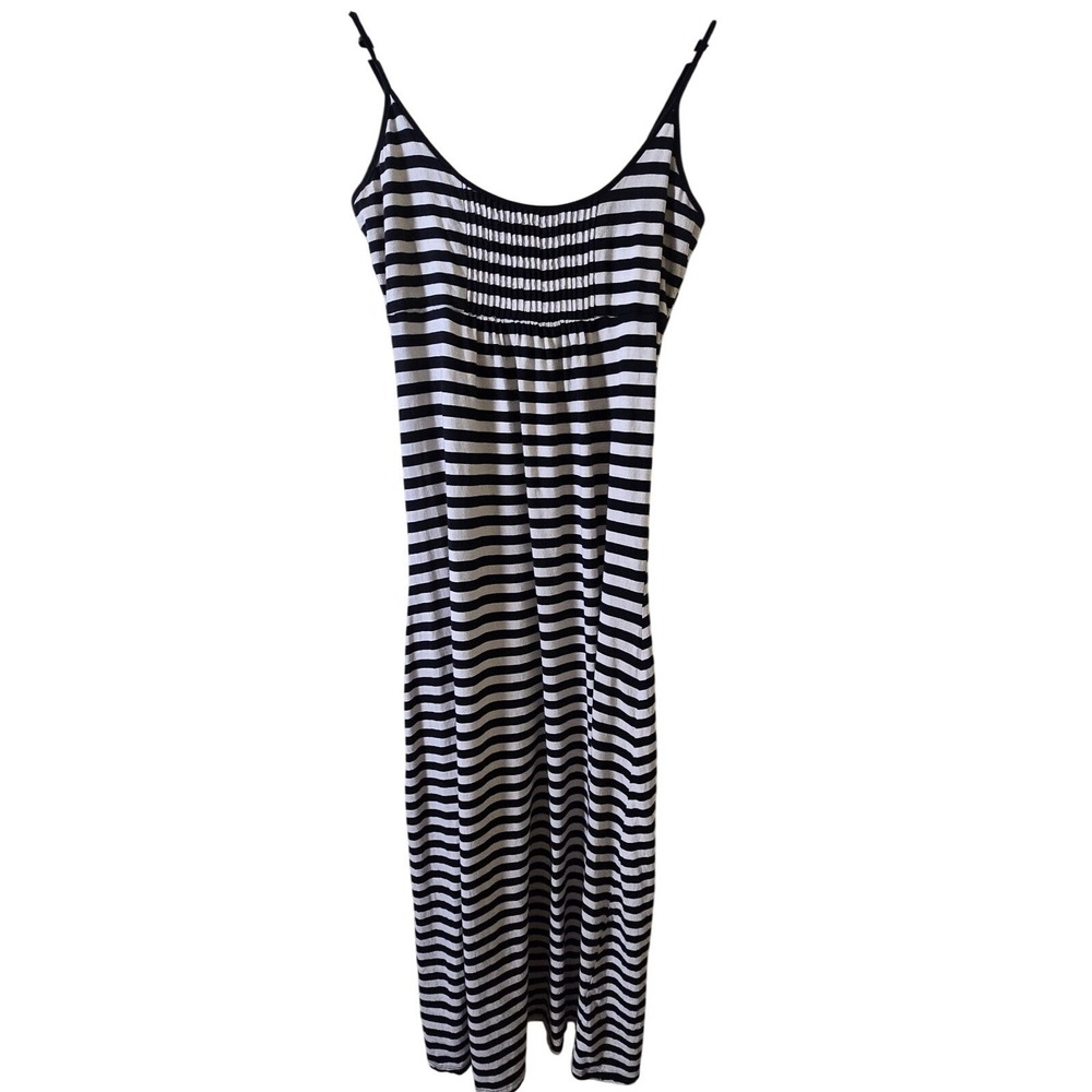 Chelsea & Theodore Maxi Dress Women Medium Black White Striped Pima Cotton Modal